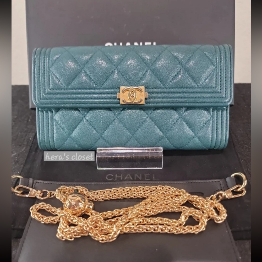 •CHANEL• Quilted Caviar Boy Wallet long + FREE chain shoulder bag conversion